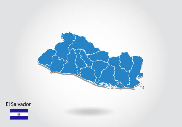el Salvador map design with 3D style. Blue el Salvador map and National flag. Simple vector map with contour, shape, outline, on white. el Salvador map design with 3D style. Blue el Salvador map and National flag. Simple vector map with contour, shape, outline, on white. el salvador stock illustrations