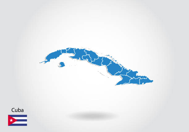 istock cuba map design with 3D style. Blue cuba map and National flag. Simple vector map with contour, shape, outline, on white. 1146195047
