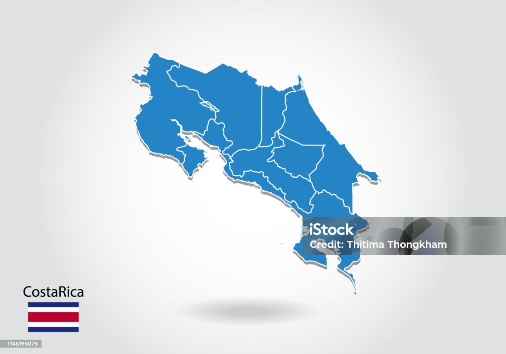 Costa Rica Mapa Forma Ilustración de Diseño De Mapa De Costa Rica Con Estilo 3d Mapa De Blue ...