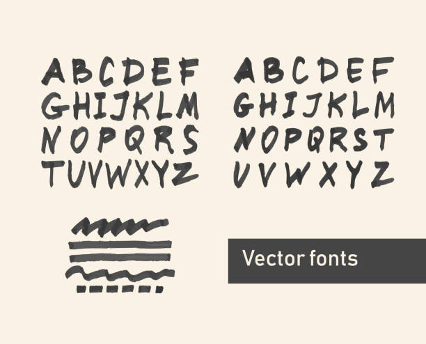 zestaw alfabetu wektorowego ręcznie rysowane dla projektowania, prezentacji, baner reklamowy - tekst symbol ortograficzny stock illustrations