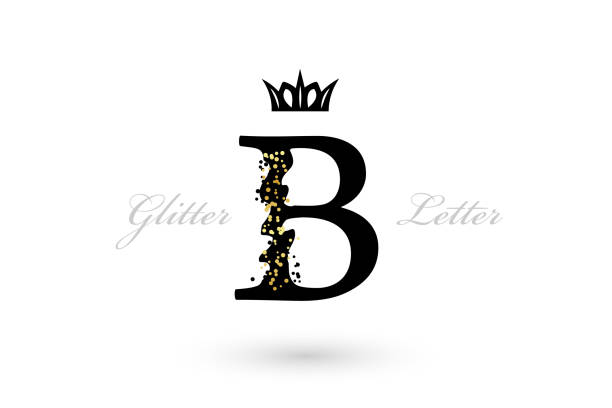 ilustraciones, imágenes clip art, dibujos animados e iconos de stock de carta de lujo b. emblema vectorial con elemento de carácter y decoración de puntos dorados - princess queen nobility glamour