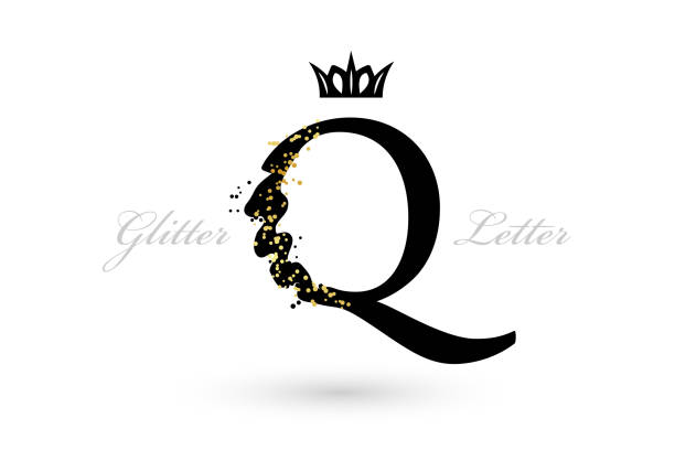 ilustraciones, imágenes clip art, dibujos animados e iconos de stock de carta q de lujo. emblema vectorial con elemento de carácter y decoración de puntos dorados - princess queen nobility glamour