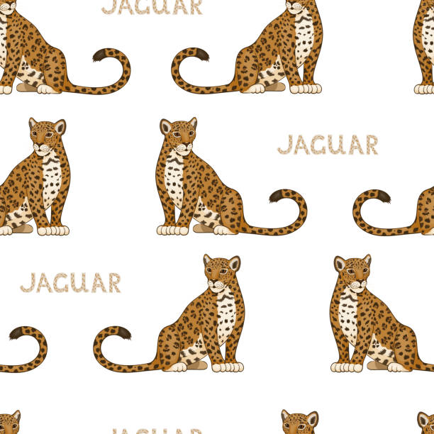 Vector seamless pattern with cartoon jaguars. Colored seamless background Vector seamless pattern with cartoon jaguars. Colored seamless background with jaguars. jaguar stock illustrations