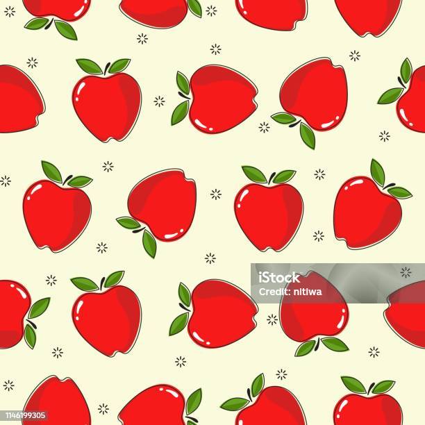 Ilustración de Manzanas Rojas En Fondo Amarillo Blanco Sin Costuras Patrón Estilo De Dibujos Animados Para Ilustración de Manzanas Rojas En Fondo Amarillo Blanco Sin Costuras Patrón Estilo De Dibujos Animados Para