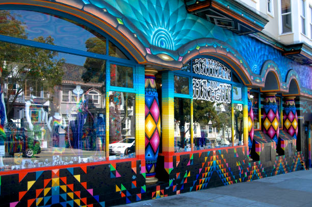 Beautiful colored building exterior in the Haight & Ashbury in San Francisco stock photo