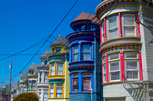 San Francisco, California, USA - 24th May 2015 : Beautiful colored houses of the hippie district of Haight & Ashbury in San Francisco, USA