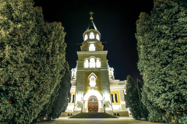 istock Ancient historical Holy Transfiguration Cathedral on the night background. Architectural monument of national importance 1146215274