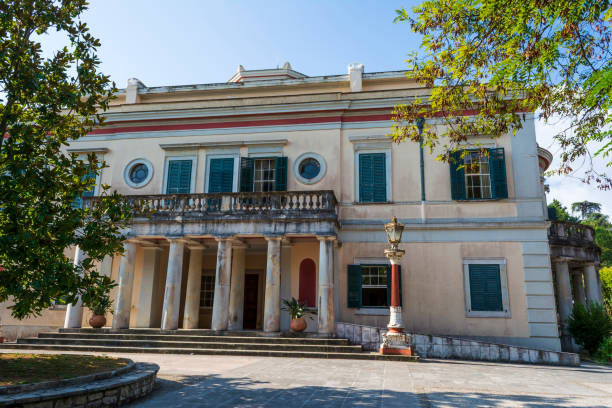 Mon Repos palace in Corfu island, Greece Corfu, Greece - August 26, 2018: Mon Repos palace in Corfu island at Greece corfu holiday palace stock pictures, royalty-free photos & images