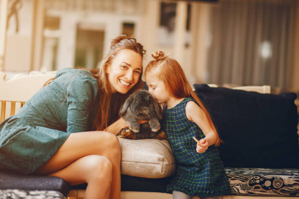 stylish mother with daughter stock photo