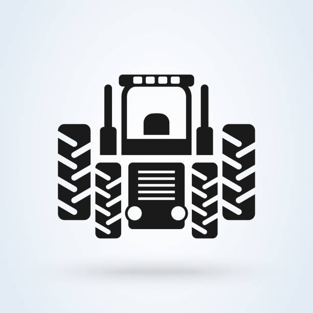 オレンジファームトラクターの正面図。分離されたベクターイラスト - tractor agricultural machinery agriculture commercial land vehicle点のイラスト素材／クリップアート素材／マンガ素材／アイコン素材