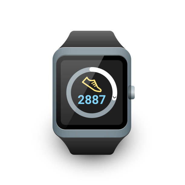 Smart watch with fitness tracker or step counter app on screen. Vector illustration Smart watch with fitness tracker or step counter app on screen. Vector illustration on white background fitness tracker stock illustrations