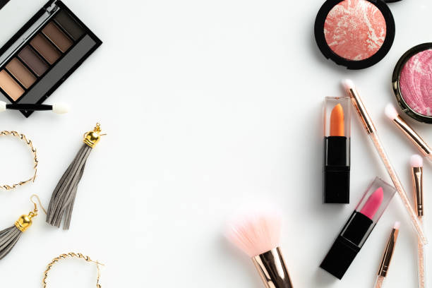istock cosmetic make up flat lay white background copy space text beauty  graphic content 1146225907