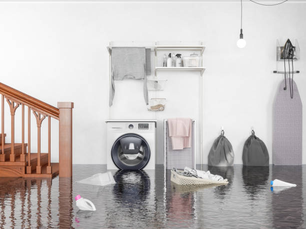 quarto de lavanderia inundado - basement house home interior residential structure - fotografias e filmes do acervo