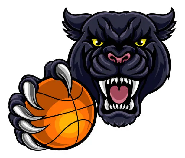 Vector illustration of Black Panther Holding Basket Ball Mascot