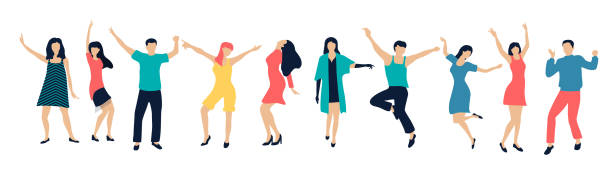 istock Set of happy dancing people. Color silhouettes isolated on white, flat style. 1146231389