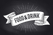 Food and Drink. Old school vintage ribbon banner