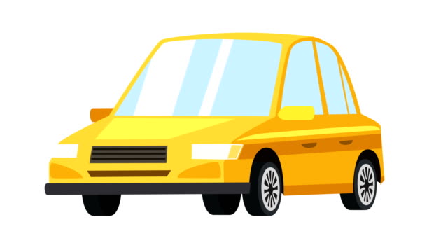 Cartoon isolated yellow auto car flat animation