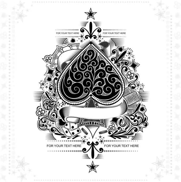 Vector illustration of Ace of spades with abstract pattern and vintage elements