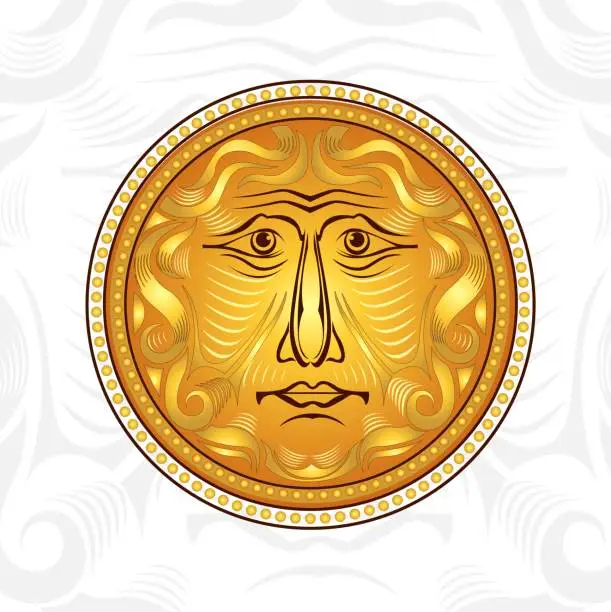 Vector illustration of Golden face of man abstract symbol god of sun