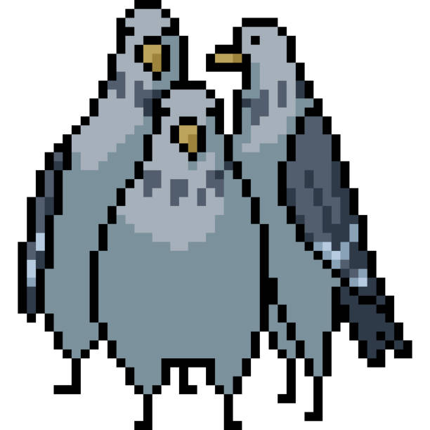 vector pixel art isolated cartoon vector pixel art pigeon family isolated cartoon pigeon family stock illustrations