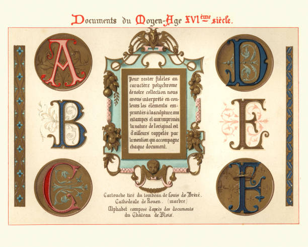 ilustraciones, imágenes clip art, dibujos animados e iconos de stock de medieval iluminado manuscritos letras y elementos de diseño, siglo 15 - text ornate pattern medieval illuminated letter