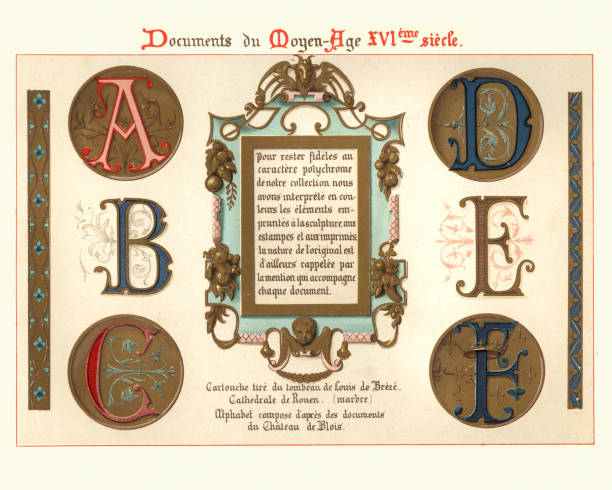 illustrations, cliparts, dessins animés et icônes de lettres de manuscrit illuminées médiévales et éléments de conception, xve siècle - text ornate pattern medieval illuminated letter