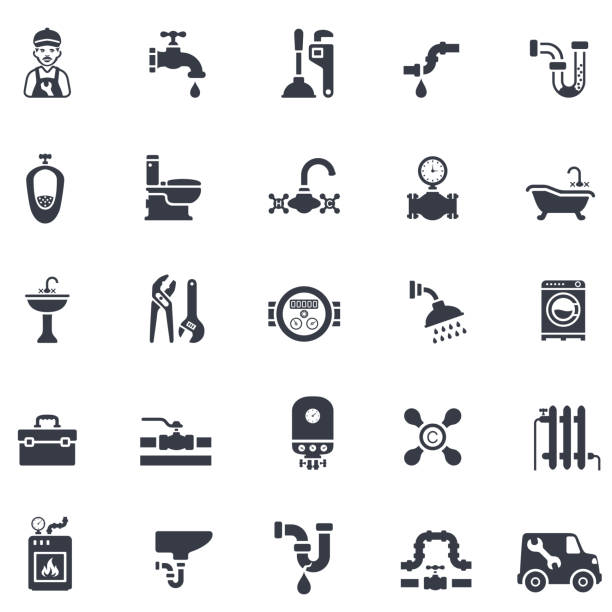 illustrations, cliparts, dessins animés et icônes de ensemble d’icônes de plomberie - plumber