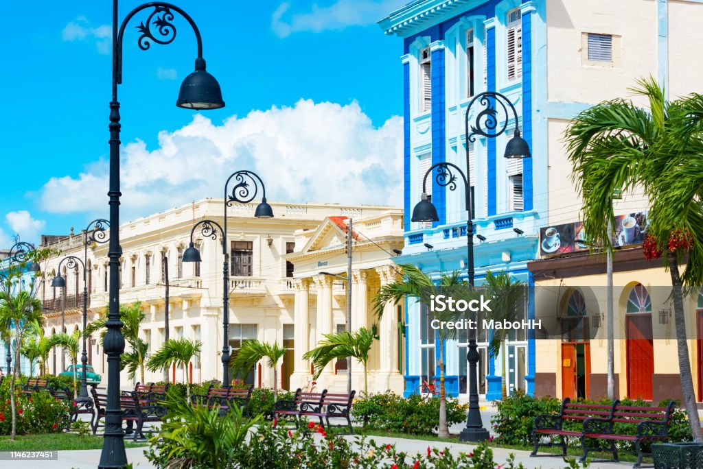 Cityscape and architecture view from the old town in Santa Clara in Cuba - Serie Cuba Reportage Cuba Stock Photo