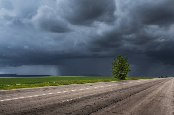 istock Stormy clouds over green field 1146240717
