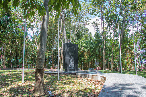 The memorial obelisk at the Sandakan Memorial Park, commemorating the sacrifice at the WWII POW camp there, and the death march that ensued.