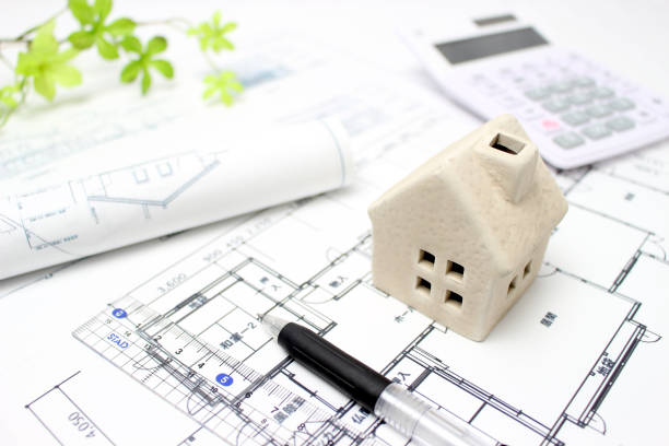 progettazione dell'alloggiamento - blueprint plan house home improvement foto e immagini stock