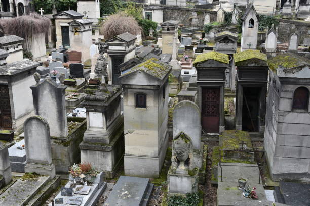 montmartre cemetery, paris, france - cemetery montmartre paris france france imagens e fotografias de stock