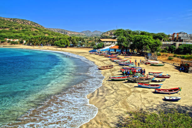 Back from fishing at Tarrafal beach It is the most beautiful beach on Santiago island west africa coast photos stock pictures, royalty-free photos & images
