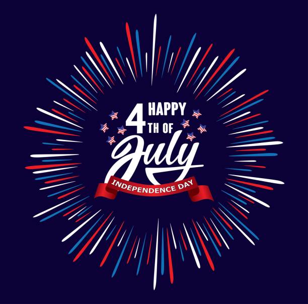 happy czwarty 4 lipca dzień niepodległości usa odręcznie wyrażenie z gwiazdami, amerykańską flagą i fajerwerkami. - fourth of july backgrounds cheerful happiness stock illustrations