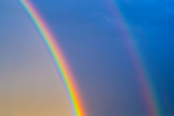 istock Natural double rainbow over green trees, summer city landscape 1146253472