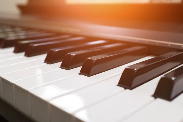 istock Keyboard synthesizer. Piano keyboard with selective focus. Classic piano. 1146257746