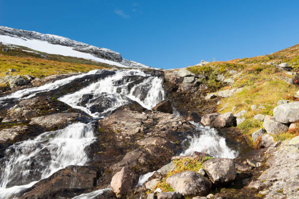 istock Small waterfall and autumn colored plants in high mountains 1146258992