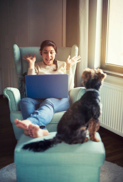 istock Surprised Latino woman using laptop at home. 1146259587