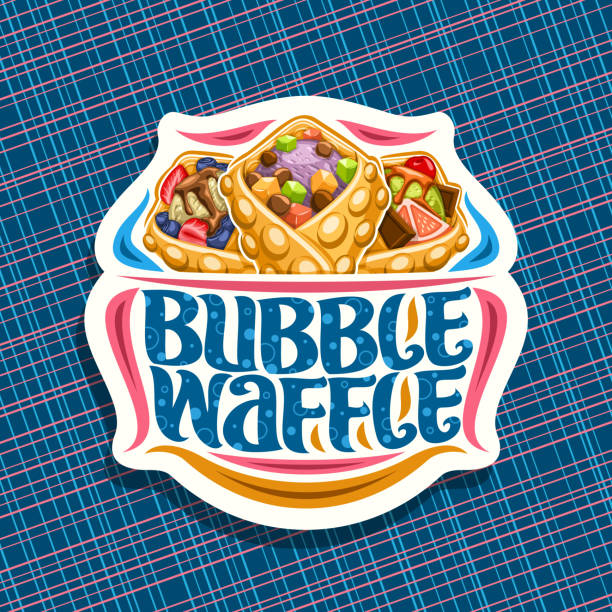 oznakowanie wektorowe dla wafelka bąbelkowa - snack street food chocolate waffle stock illustrations