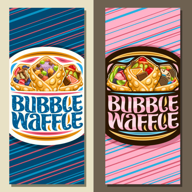 banery wektorowe dla wafelka bąbelkowa - snack street food chocolate waffle stock illustrations