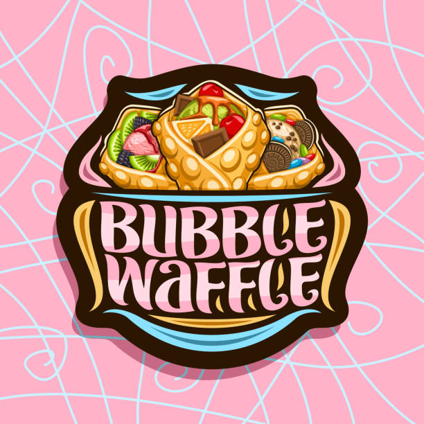 oznakowanie wektorowe dla wafelka bąbelkowa - snack street food chocolate waffle stock illustrations