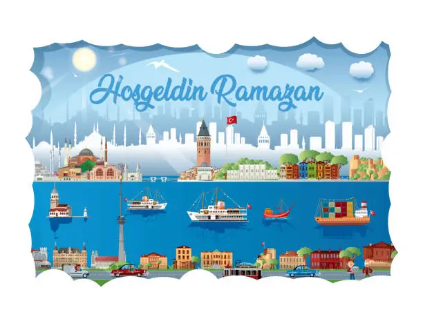 Vector illustration of Welcome To Ramadan, Hoşgeldin Ramazan