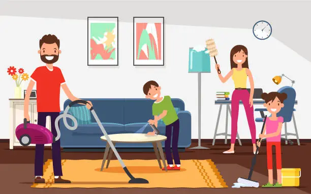 Vector illustration of Flat General House Cleaning Vector Illustration.