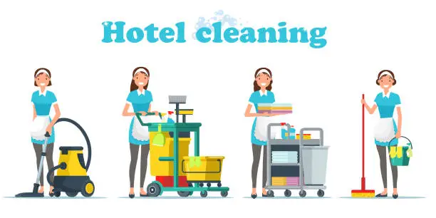 Vector illustration of Flat is Written Hotel Cleaning Vector Illustration