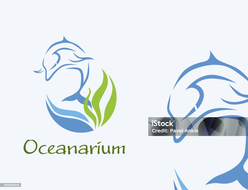Oceanarium - Dolphin illustration in Blue Dolphin image to identify your company, store, Oceanarium Icon Symbol stock vector