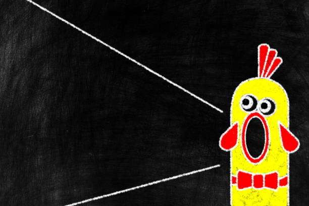 Chicken Scream Chalk Drawing on Old Grunge Chalkboard.
