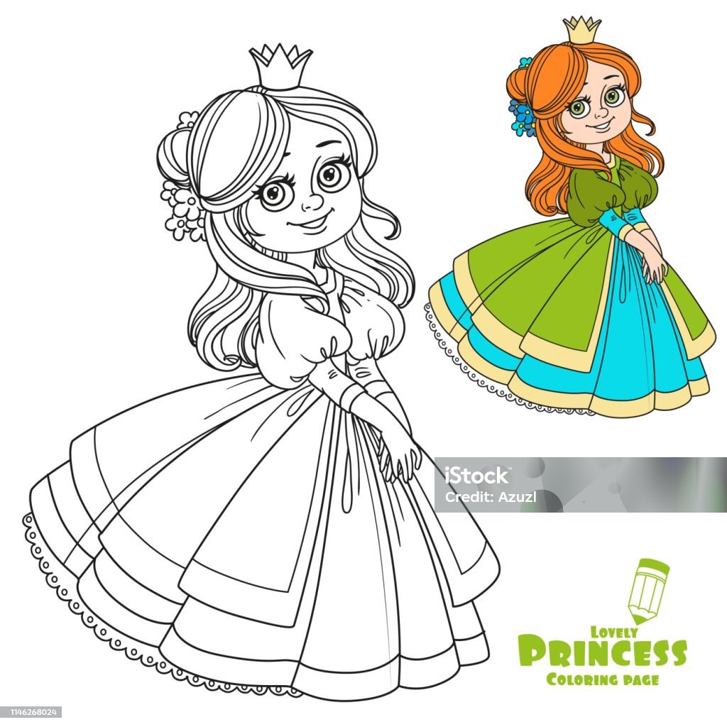 Sweet Girl Princess With Flowers In Her Hair Color And Outlined Picture For  Coloring Book On White Background Stock Illustration - Download Image Now -  iStock