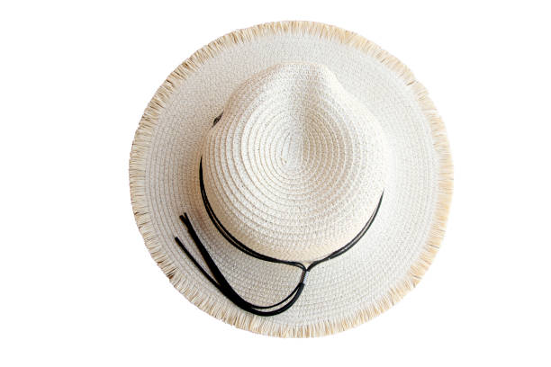 istock Top view vintage pretty straw hat isolated on white background 1146269824