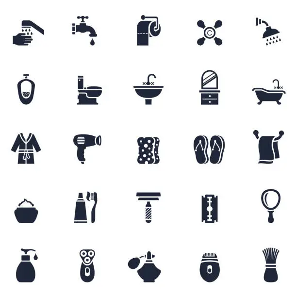 Vector illustration of Bathroom or Shower Icon Set