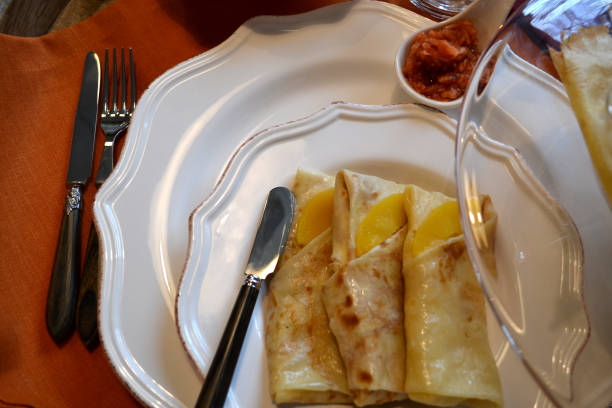 istock The pancakes on a plate with cutlery. Close up. 1146277541